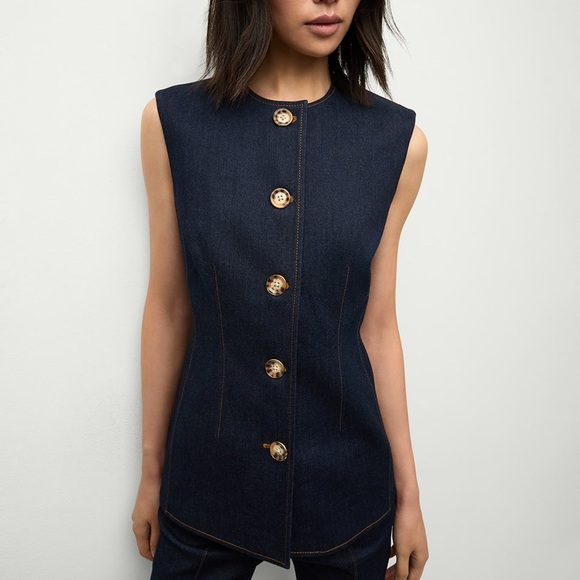 NEW VERONICA BEARD Jessup Denim Vest Dark Oxford Blue Denim {$478} Sz 10 - Picture 2 of 15